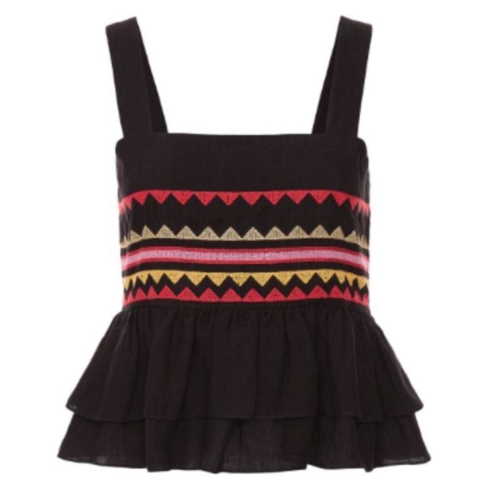 Carolina K Jenni Top Hand Embroidered Black Linen Top
